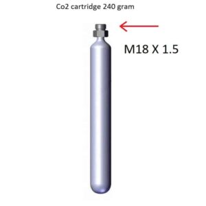 CO2 cartridge illustration labelled 240 grams and M18 x 1.5