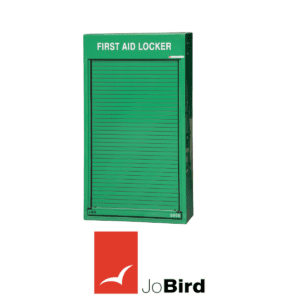 Closed JoBird RS450FF cabinet with shutter door for secure onboard first aid equipment protection