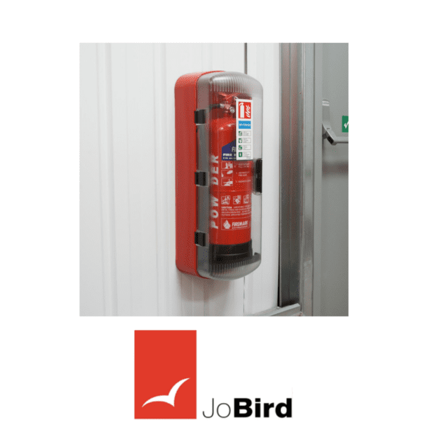 Wall-mounted fire extinguisher cabinet SOS101 with 6kg extinguisher in indoor facility