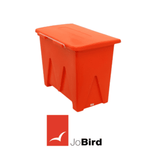 JoBird orange marine life jacket cabinet SOS506 with UV-stabilised finish and heavy-duty hinged lid for offshore safety storage