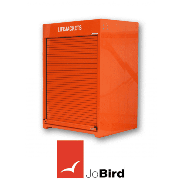 RS300.1200 Life Jacket Cabinet marine life jacket storage cabinet with orange composite construction and roller shutter door for offshore safety equipment storage