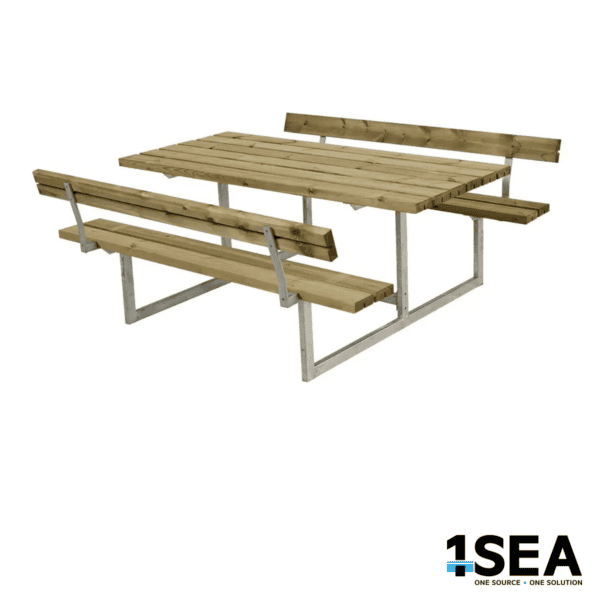 1SEA Table and Bench Set with Backrests – Wood