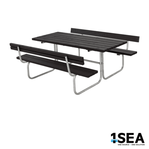 1SEA Classic Table and Bench Set with Backrests – Black