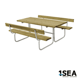 1SEA Classic Table and Bench Set with Backrests – Wood