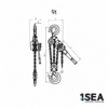Dimensioned lever hoist drawing labelled 9 tonnes