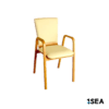 Wooden Copenhagen armchair with light upholstered seat and back
