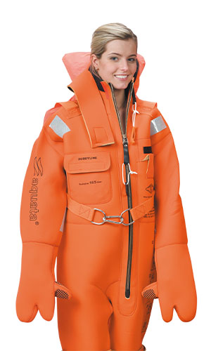 AQUATA V40 Premium Polar orange immersion suit with head support and recovery harness